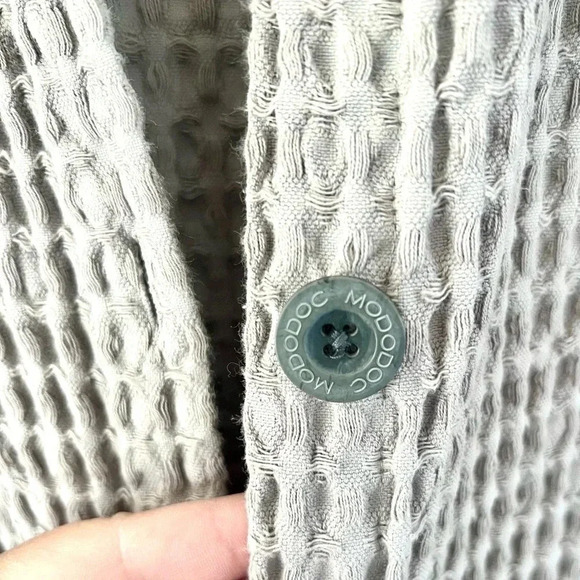 Monodoc LA Gray Hooded Waffle Knit Button Front Long Cardigan Jacket Size Medium - Picture 9 of 16